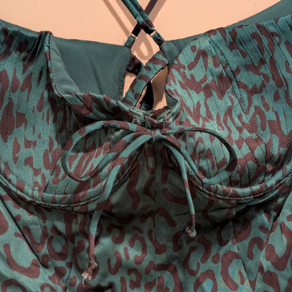 For Love And Lemons Green Wendy Strappy Green Leopard Print Mini Dress Large NWT - Picture 6 of 13